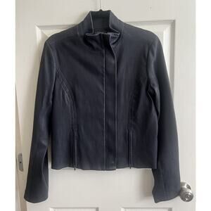 THEORY Women’s Dark Blue Lamb Leather Zip Moto Jacket Sz 12 Career Quiet Luxury
